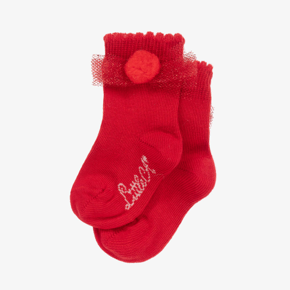 A Dee-Girls Red Cotton Knit Ankle Socks | Childrensalon Outlet