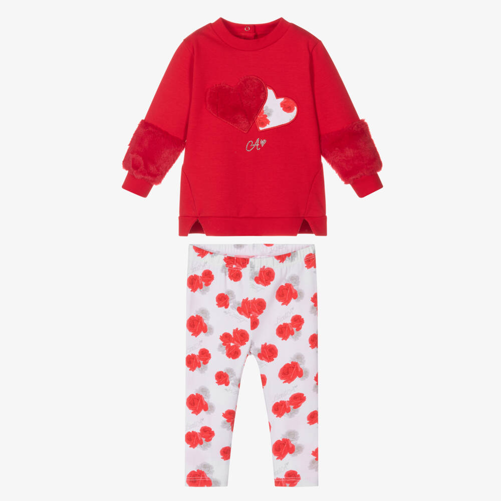A Dee-Girls Red Cotton Leggings Set | Childrensalon Outlet