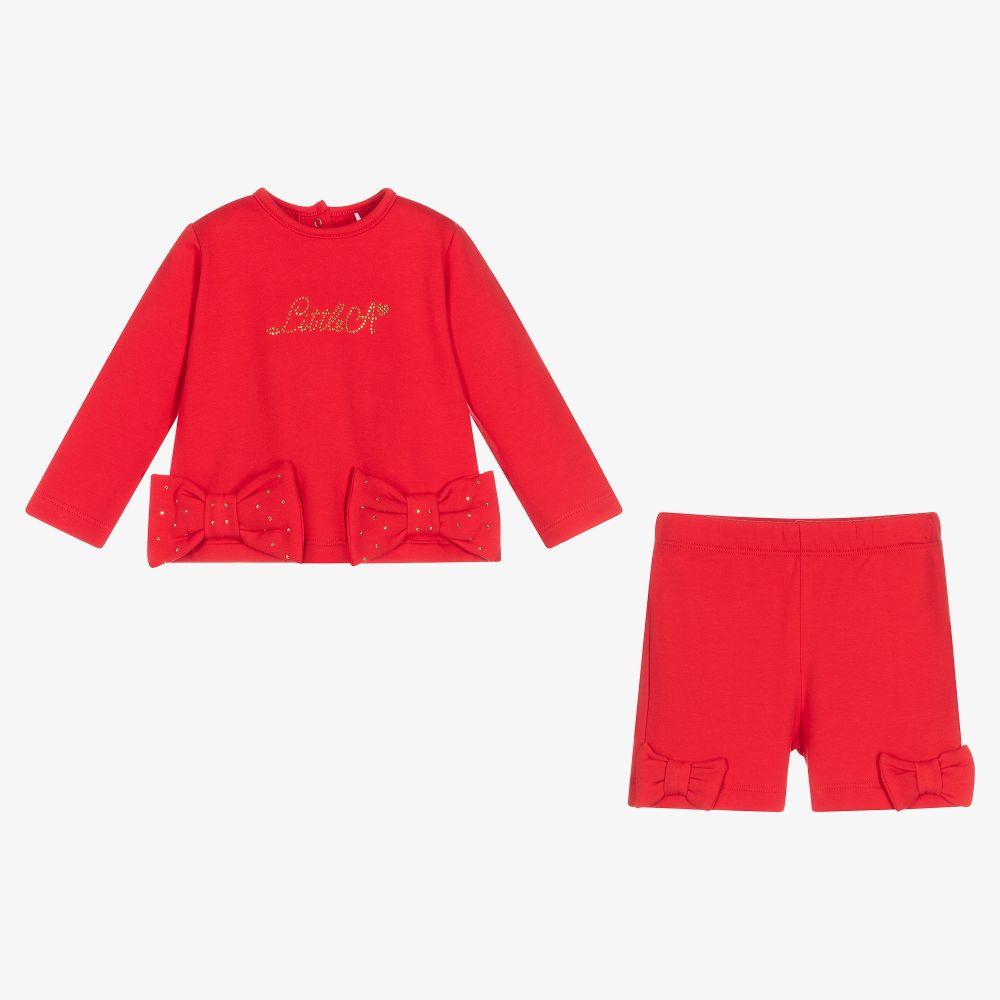 A Dee-Girls Red Cotton Shorts Set | Childrensalon Outlet
