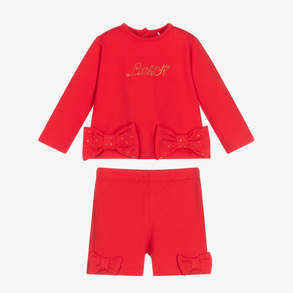 A Dee-Girls Red Cotton Shorts Set | Childrensalon Outlet