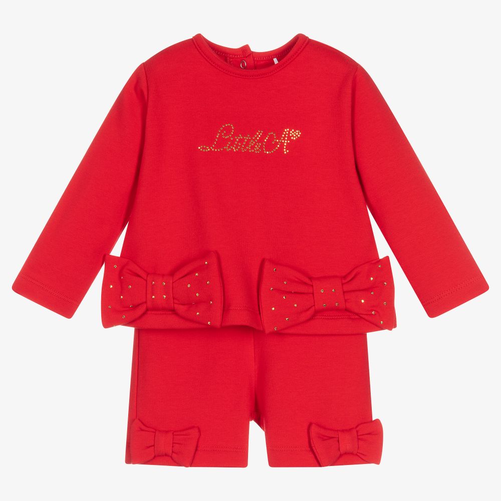 A Dee - Girls Red Cotton Shorts Set | Childrensalon