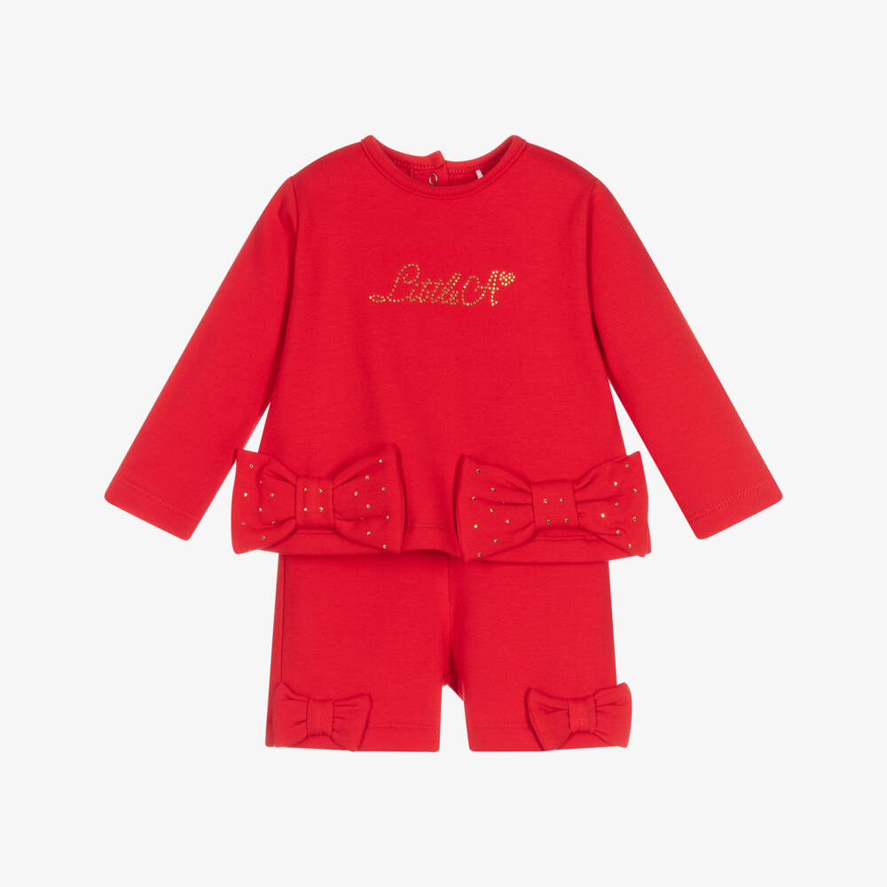 A Dee-Girls Red Cotton Shorts Set | Childrensalon Outlet