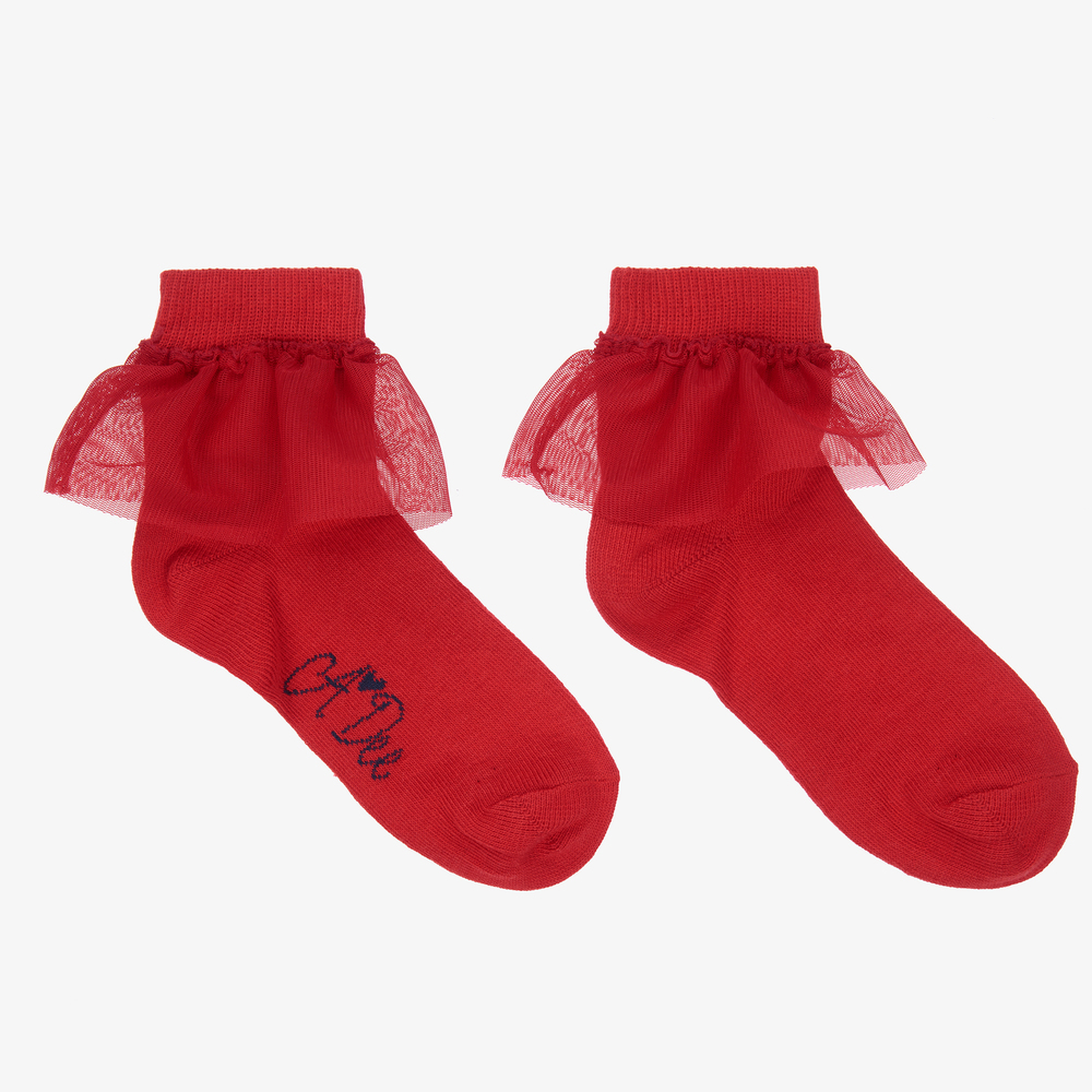 A Dee - Girls Red Cotton Socks | Childrensalon