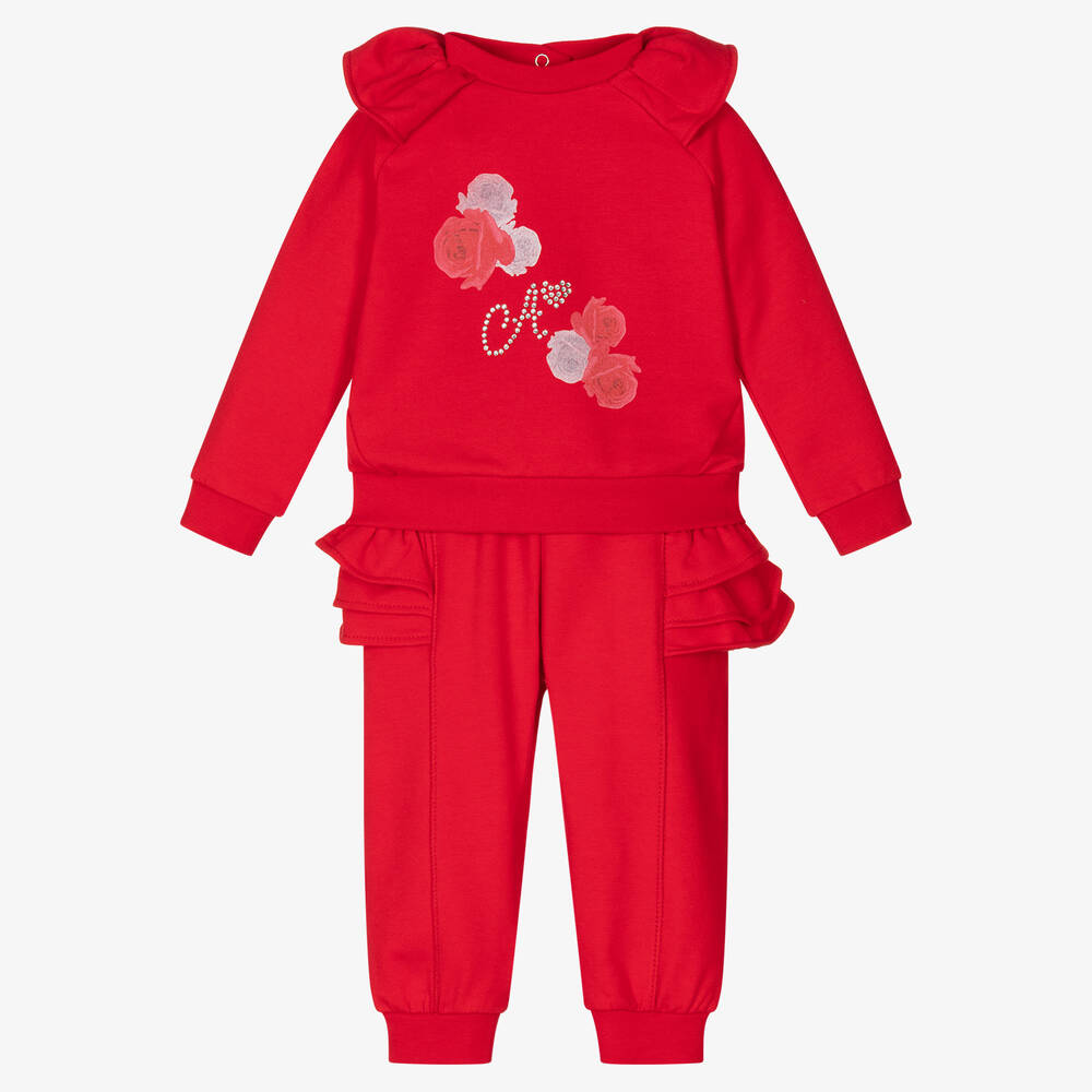 A Dee - Girls Red Cotton Tracksuit | Childrensalon