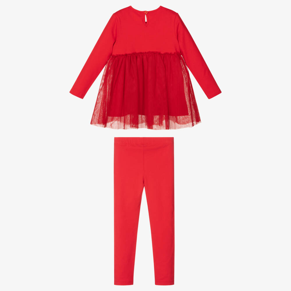 A Dee-Girls Red Cotton & Tulle Leggings Set | Childrensalon Outlet