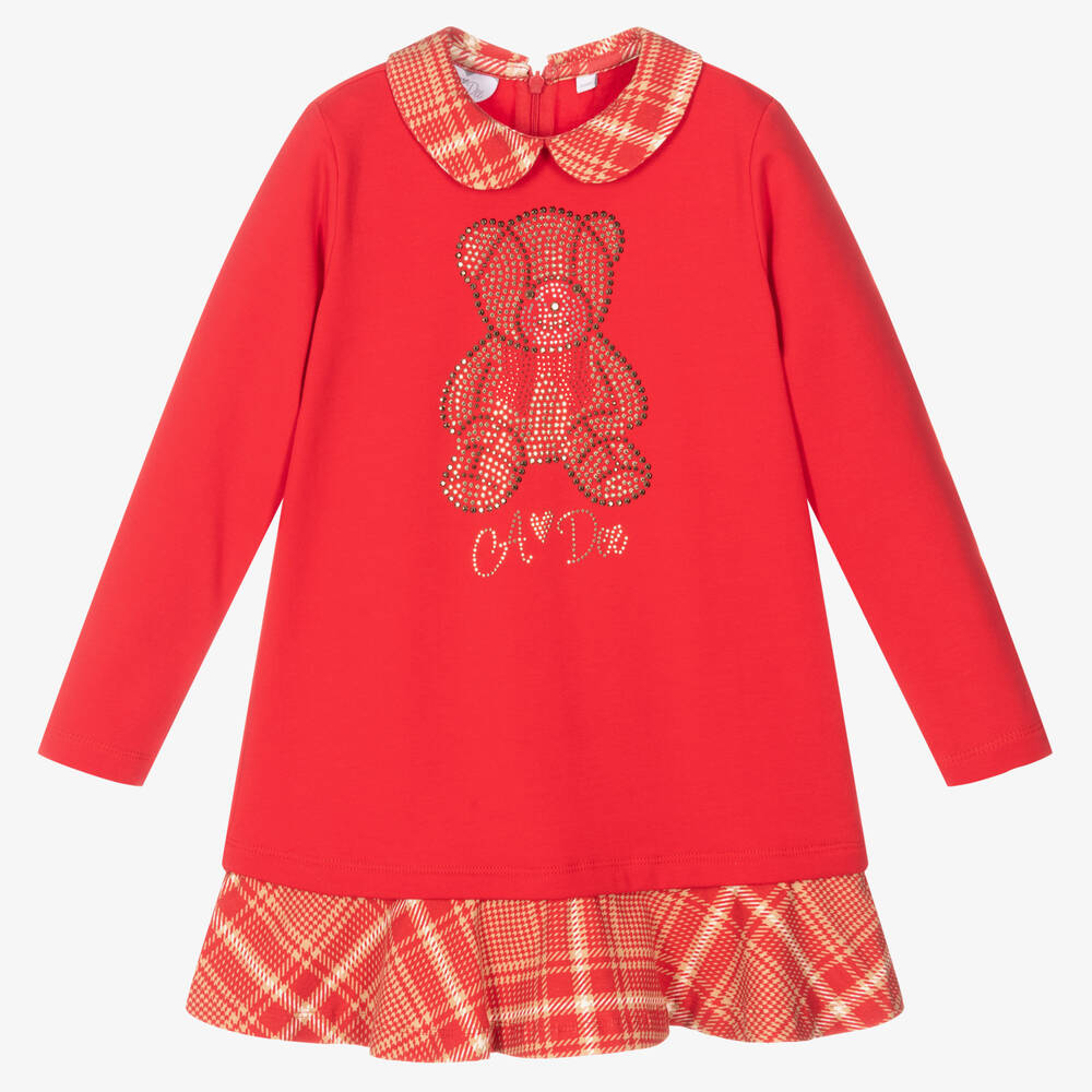 A Dee - Girls Red Diamanté Teddy Dress | Childrensalon