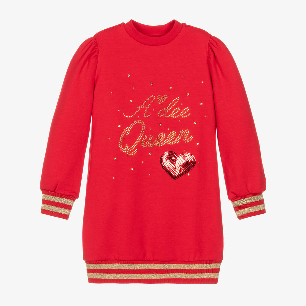 A Dee - Girls Red & Gold Cotton Dress | Childrensalon