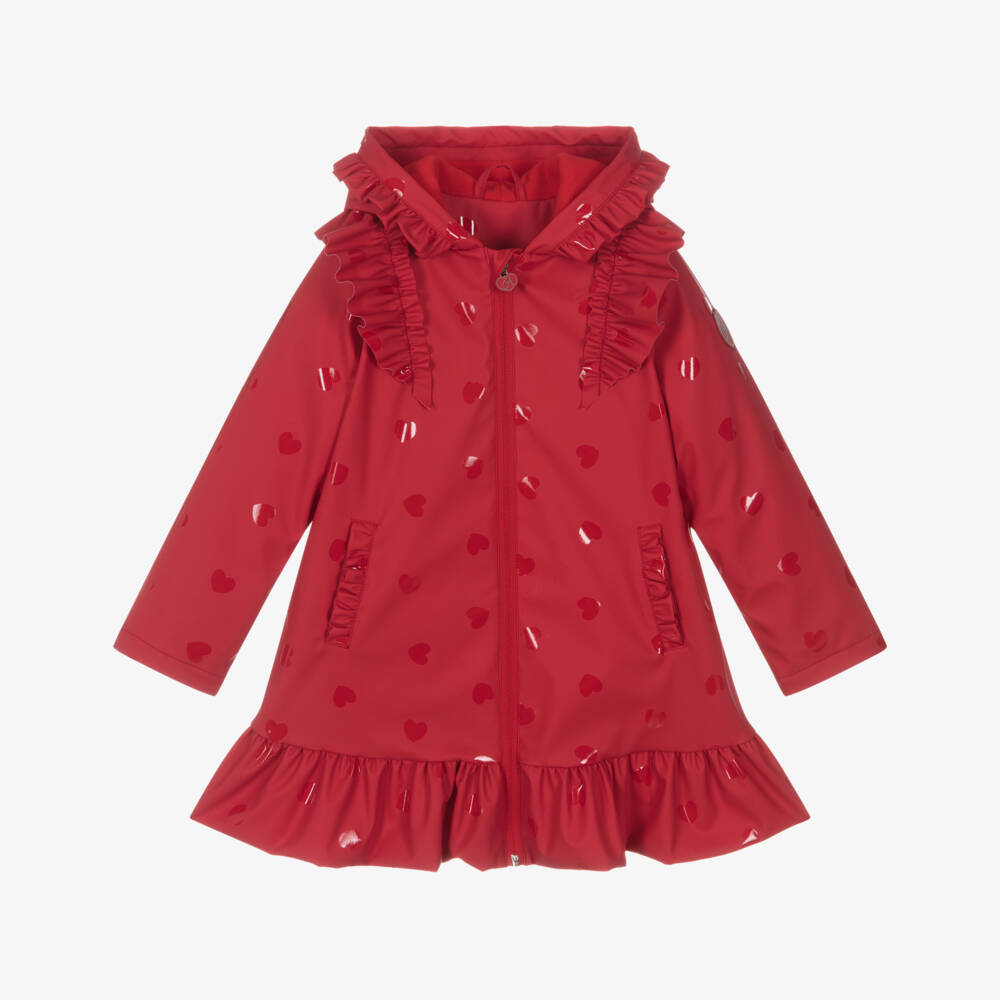 A Dee-Girls Red Hearts Raincoat with Ruffles | Childrensalon Outlet