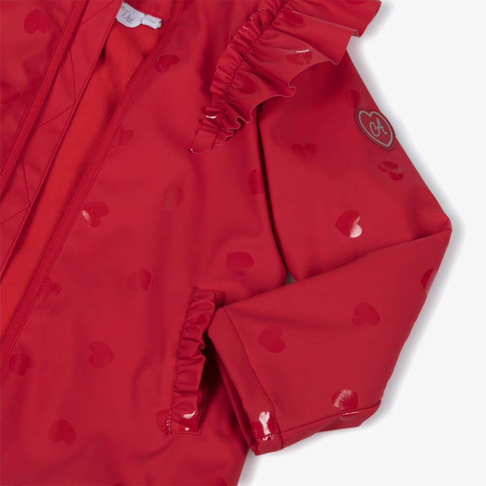 A Dee-Girls Red Hearts Raincoat with Ruffles | Childrensalon Outlet