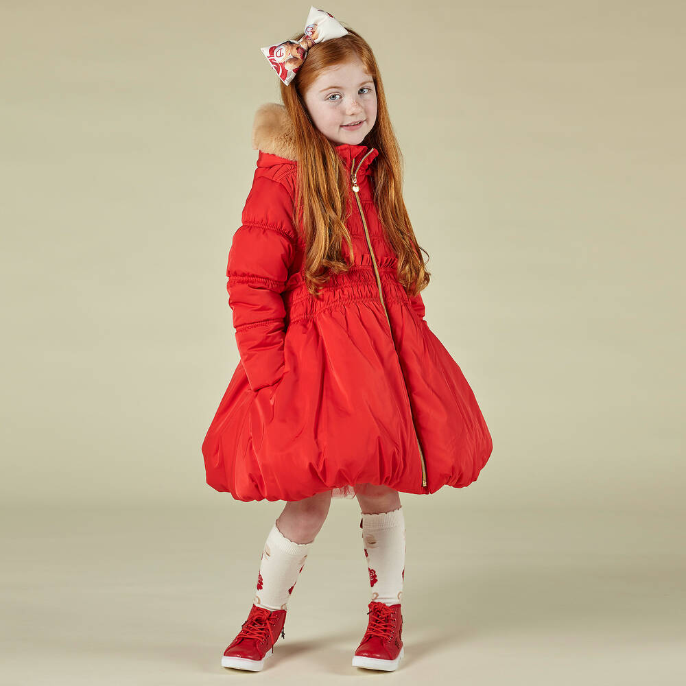 A Dee Girls Red Hooded Puffer Coat Childrensalon Outlet