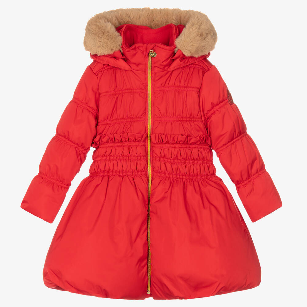 A Dee - Girls Red Hooded Puffer Coat | Childrensalon