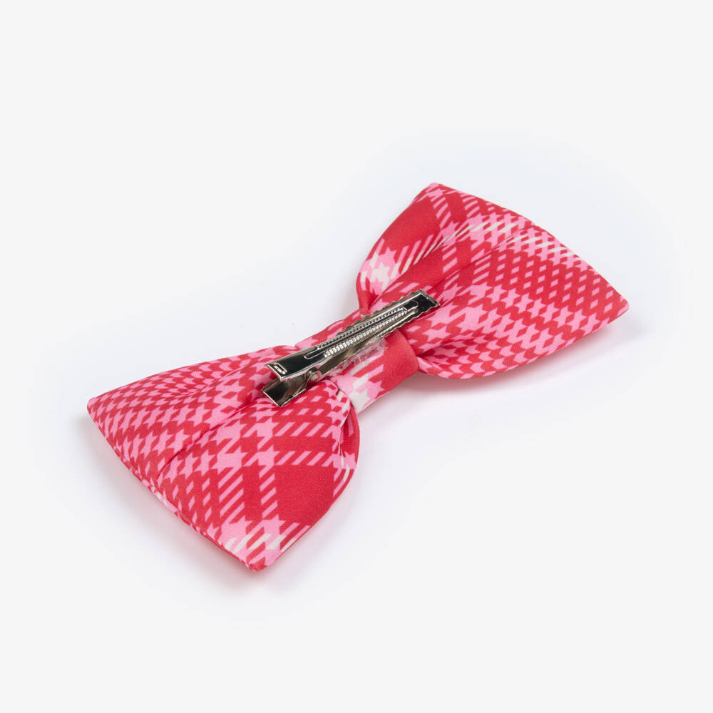 A Dee-Girls Red & Pink Check Neoprene Bow Hair Clip (14cm) | Childrensalon Outlet