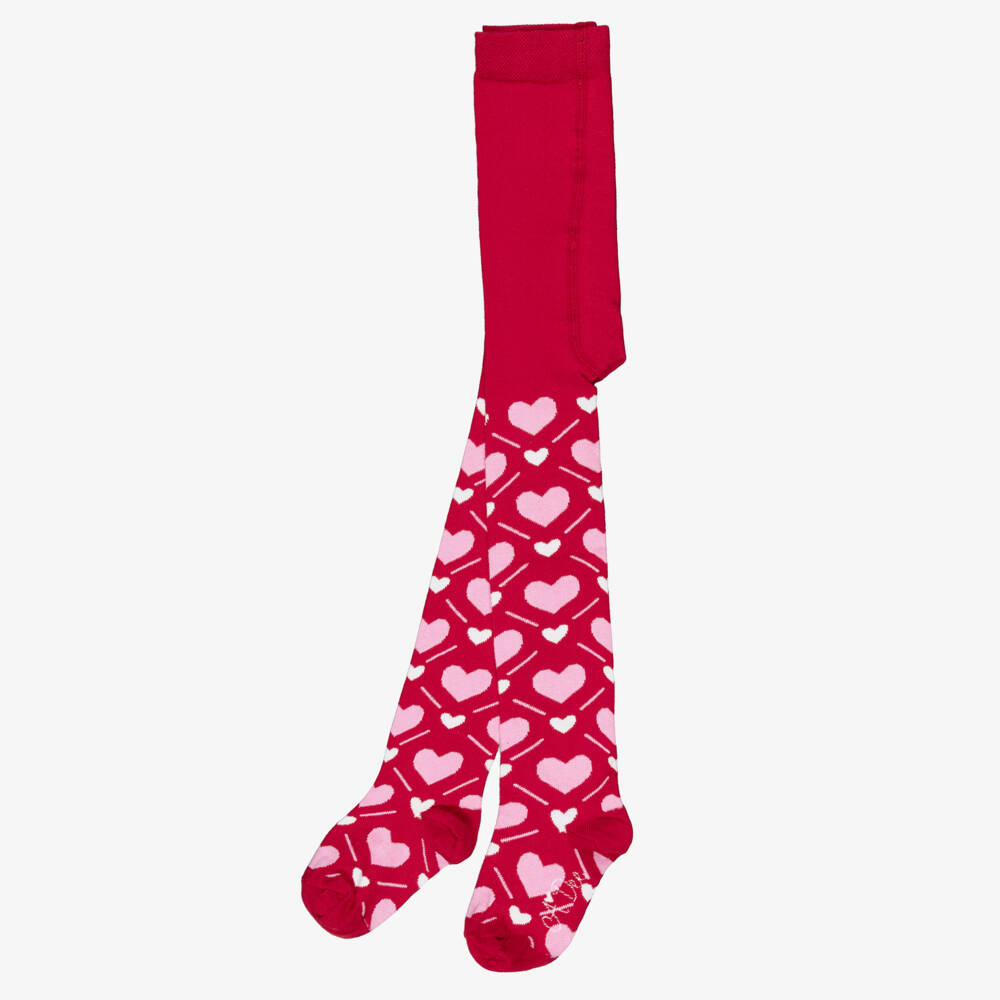 A Dee-Girls Red & Pink Heart Print Tights | Childrensalon Outlet