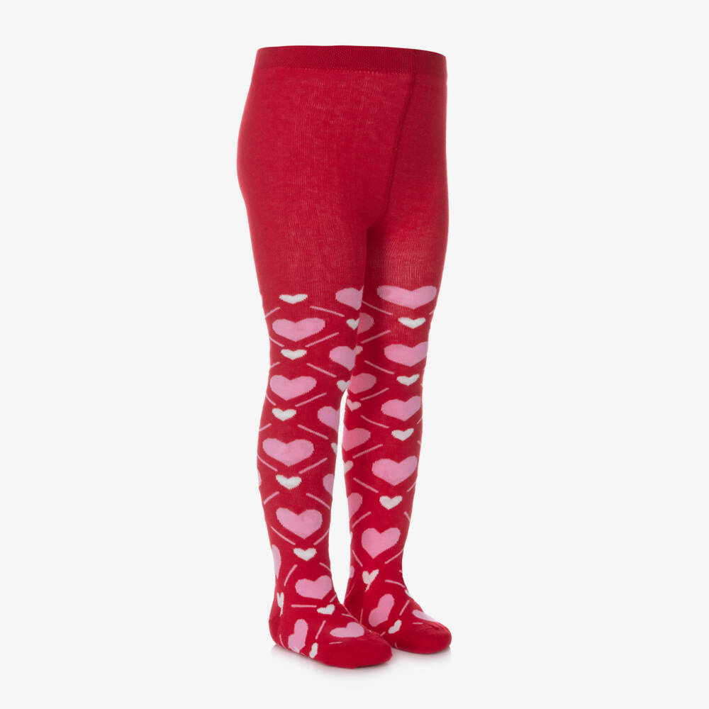 A Dee-Girls Red & Pink Heart Print Tights | Childrensalon Outlet