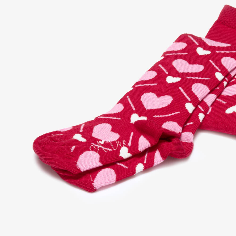 A Dee-Girls Red & Pink Heart Print Tights | Childrensalon Outlet