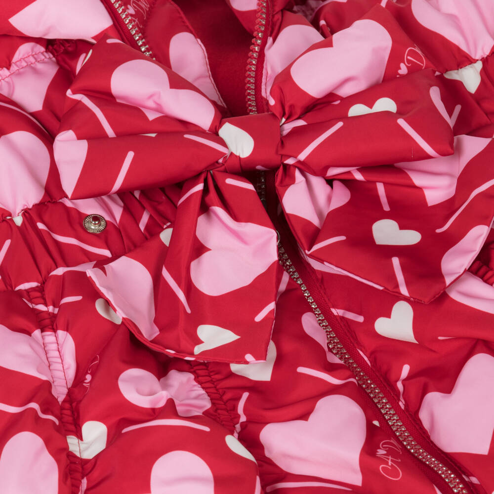 A Dee-Girls Red Puffer Coat with Pink Hearts & Logos | Childrensalon Outlet