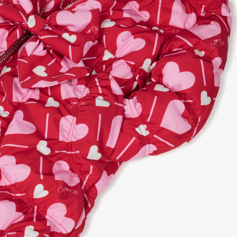 A Dee-Girls Red Puffer Coat with Pink Hearts & Logos | Childrensalon Outlet