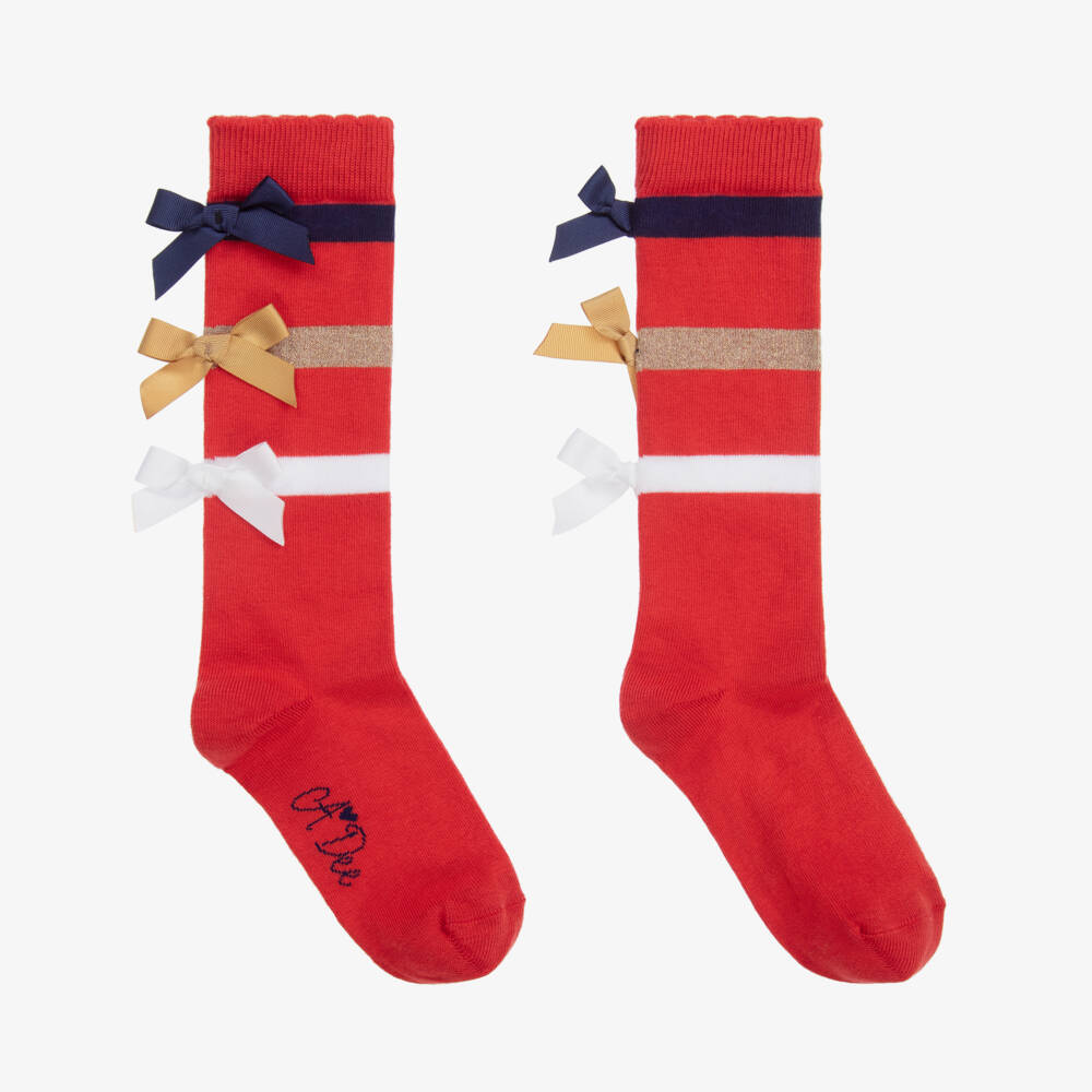 A Dee-Girls Red Ribbon Bow Socks | Childrensalon Outlet