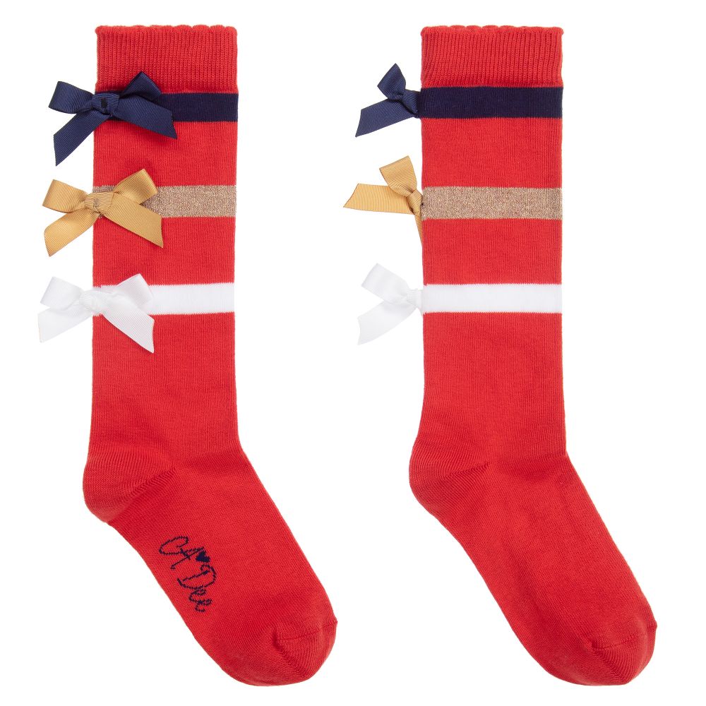 A Dee - Girls Red Ribbon Bow Socks | Childrensalon