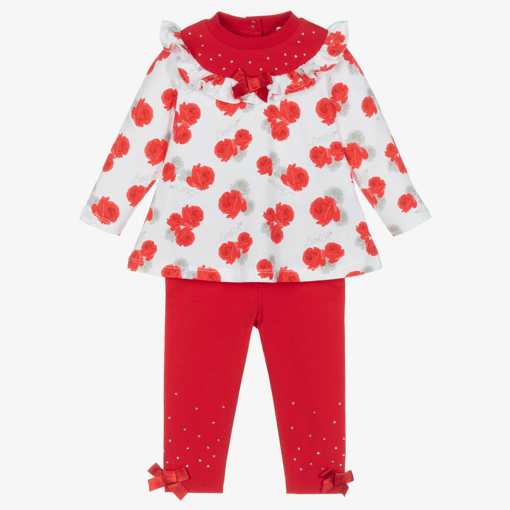 A Dee - Girls Red Roses Cotton Leggings Set | Childrensalon