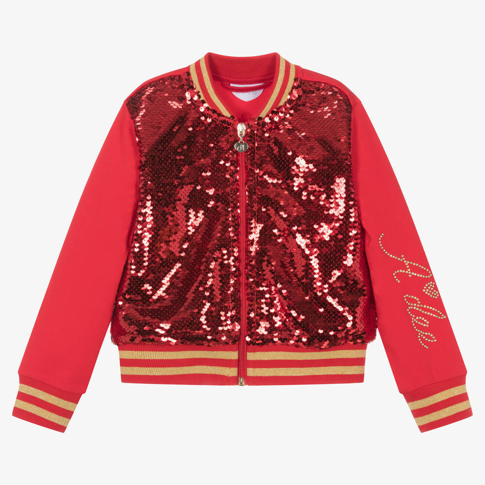 A Dee - Girls Red Sequin Zip-Up Top | Childrensalon