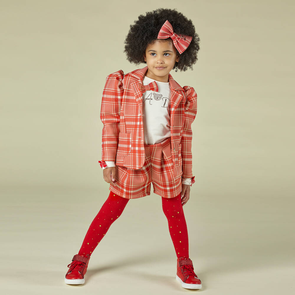 آدي-جاكيت بلايزر تارتان لون أحمر للبنات | Childrensalon Outlet