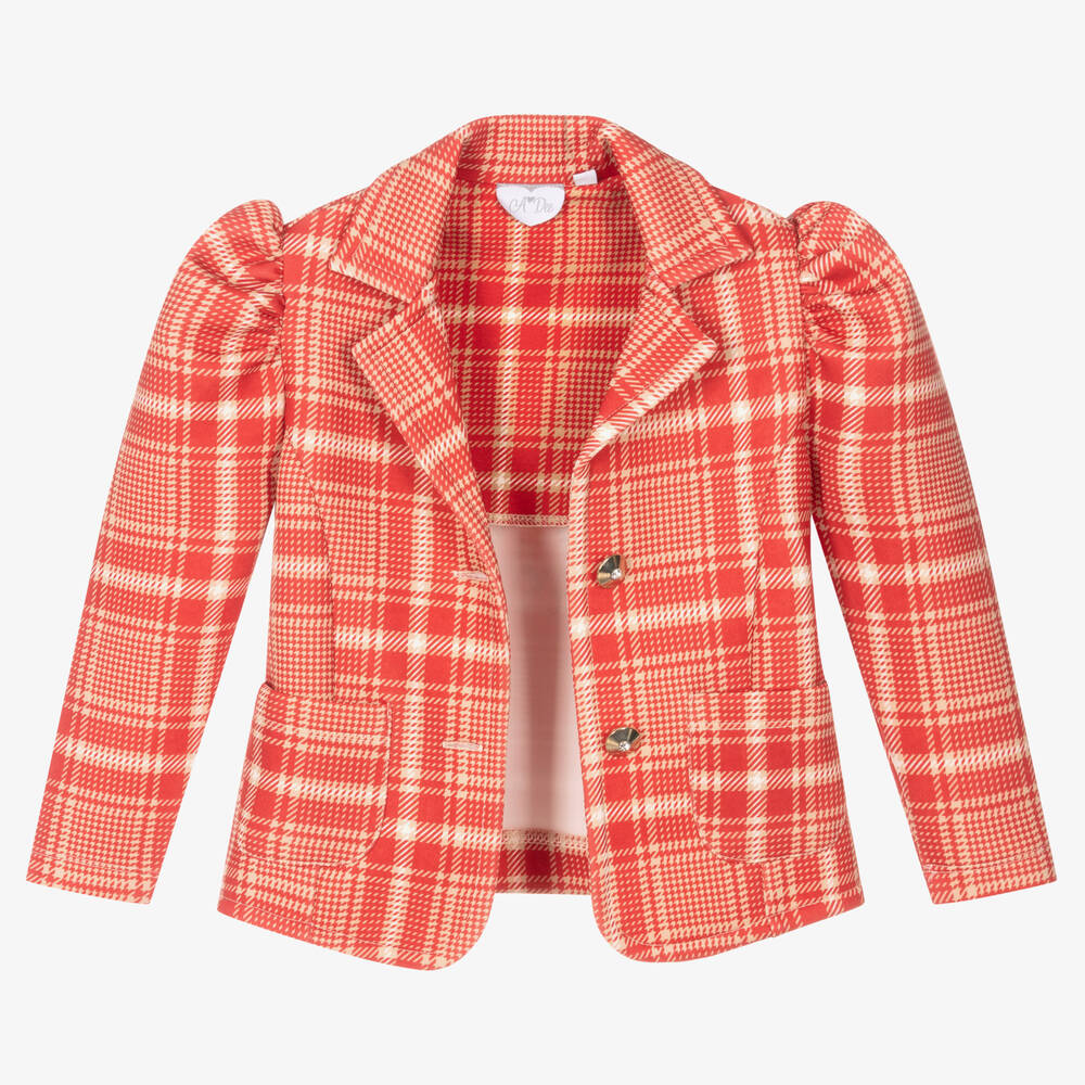 آدي-جاكيت بلايزر تارتان لون أحمر للبنات | Childrensalon Outlet