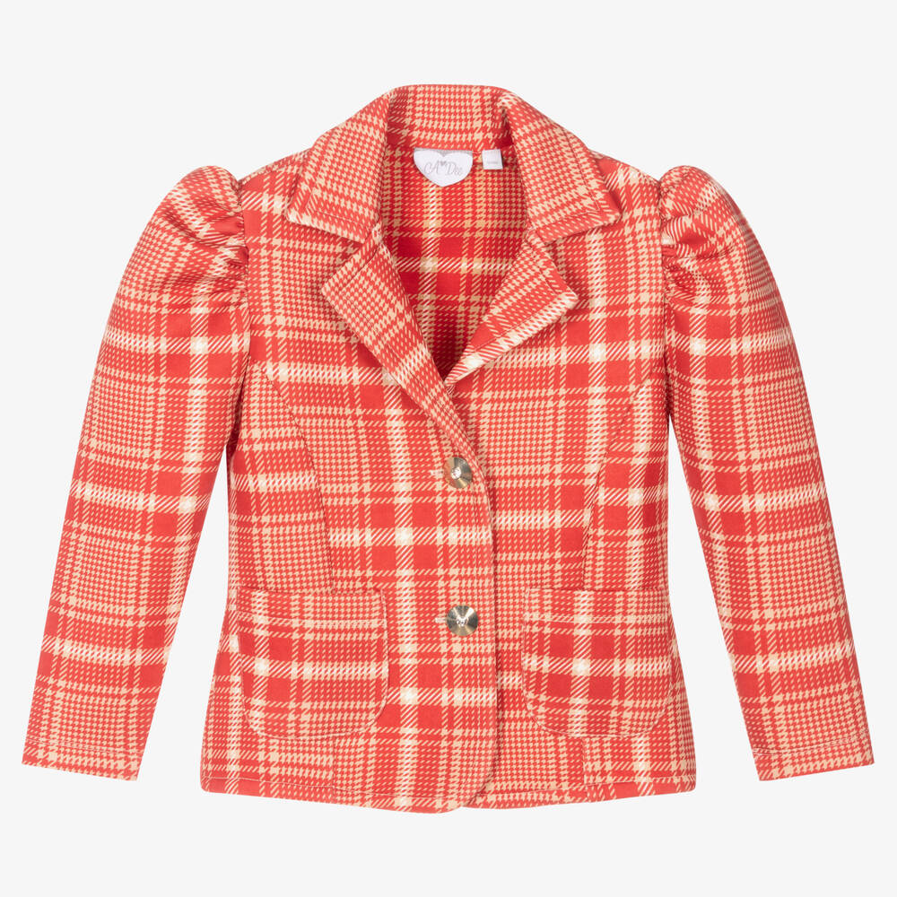 A Dee - Blazer rouge écossais fille | Childrensalon