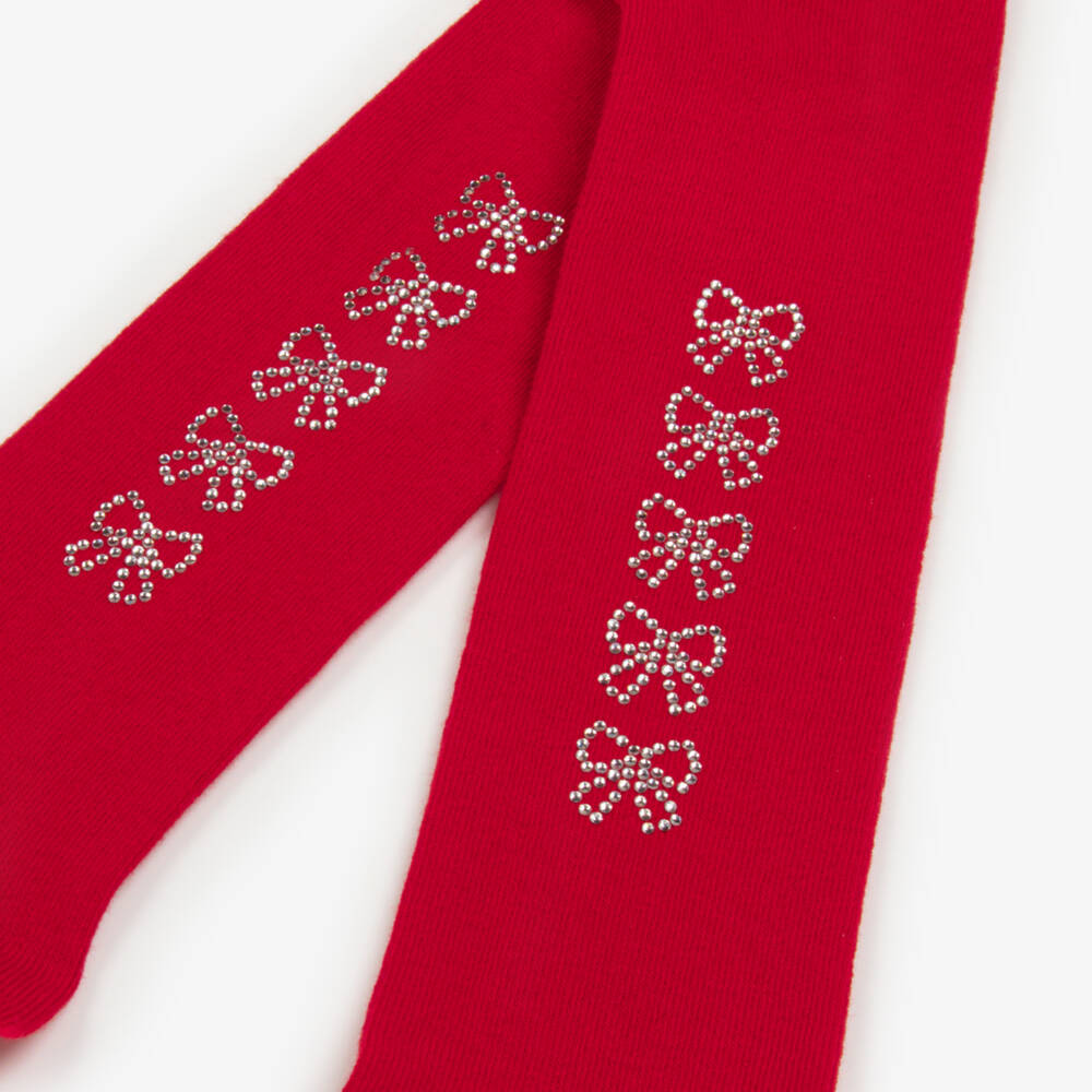 A Dee-جوارب حمراء للبنات مع فيونكة براقة | Childrensalon Outlet
