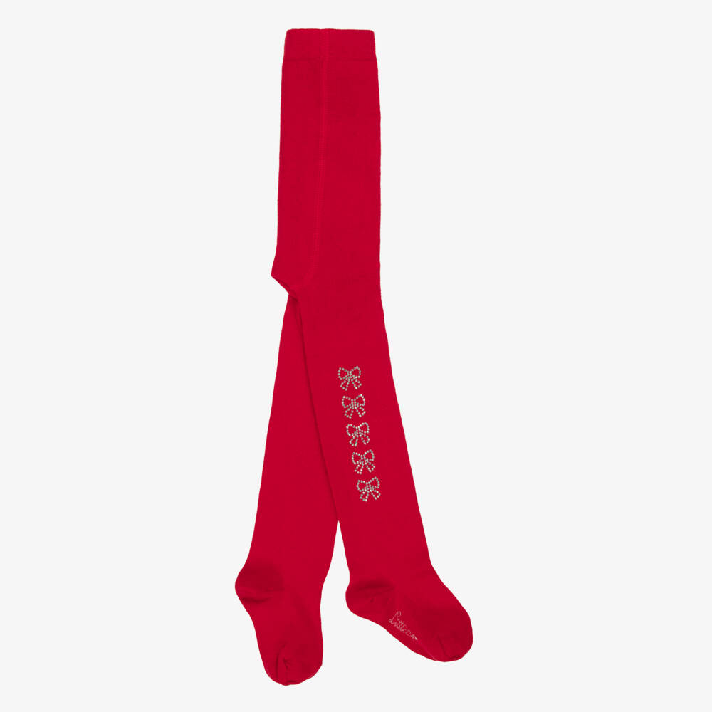 A Dee-جوارب حمراء للبنات مع فيونكة براقة | Childrensalon Outlet