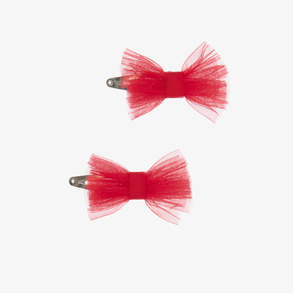 A Dee-Girls Red Tulle Mini Hair Clips with Bows (2 Pack) | Childrensalon Outlet
