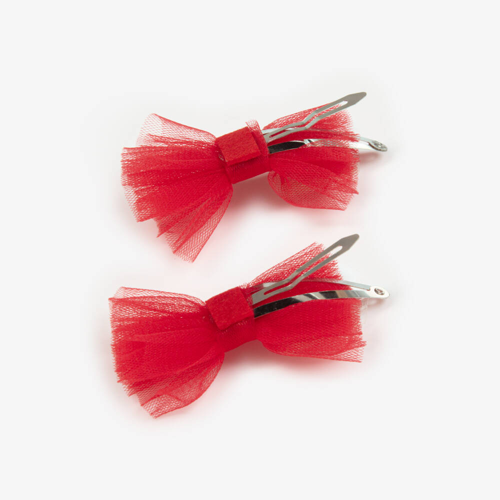 A Dee-Girls Red Tulle Mini Hair Clips with Bows (2 Pack) | Childrensalon Outlet