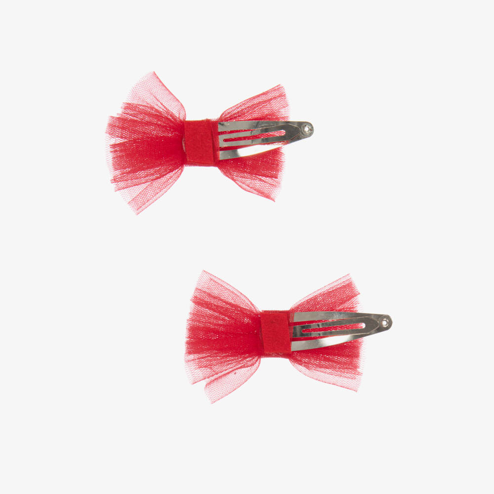 A Dee-Girls Red Tulle Mini Hair Clips with Bows (2 Pack) | Childrensalon Outlet