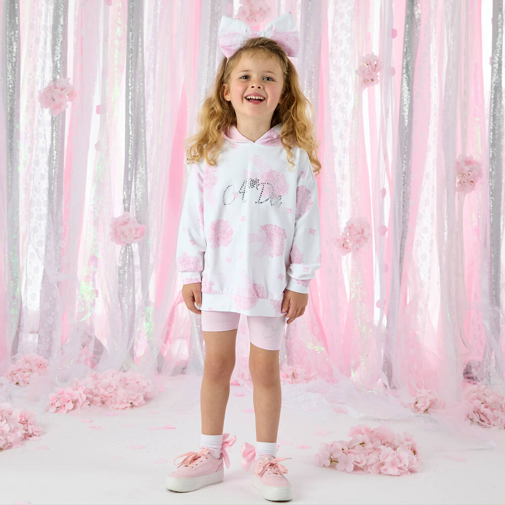 A Dee-طقم هودي وشورت بناتي مزهر بلون وردي | Childrensalon Outlet