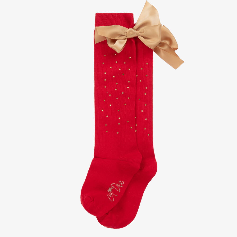 A Dee-Girls Scarlet Diamanté Bow Knee Socks | Childrensalon Outlet