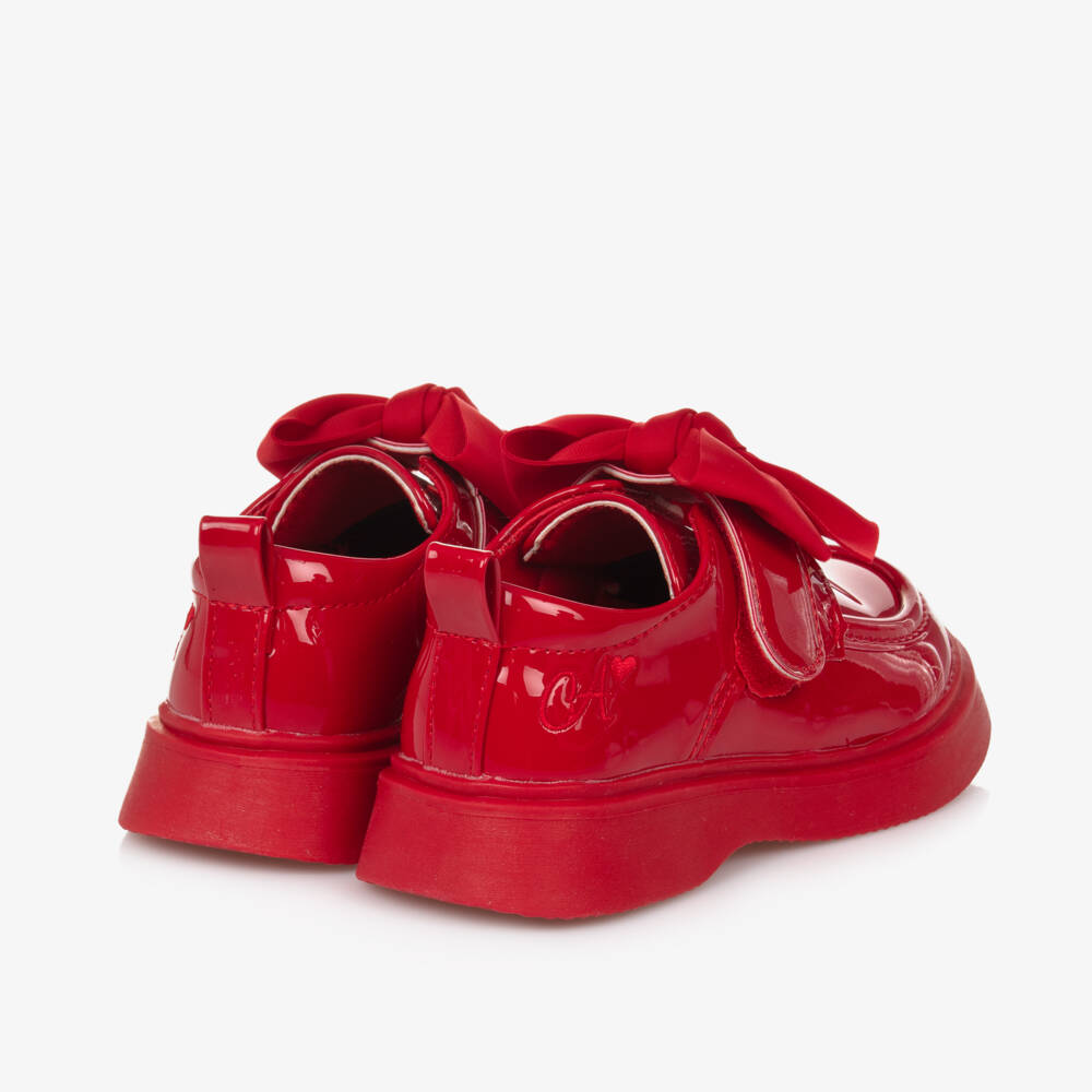 A Dee-Girls Scarlet Patent Bow Loafers | Childrensalon Outlet