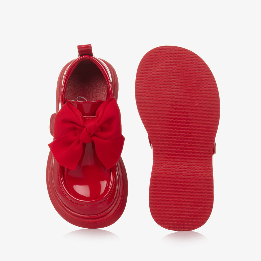 A Dee-Girls Scarlet Patent Bow Loafers | Childrensalon Outlet