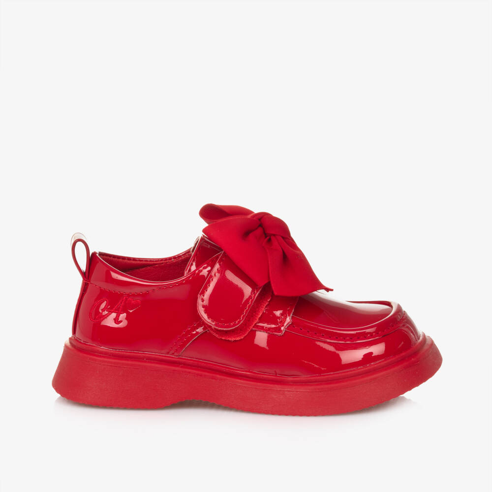 A Dee-Girls Scarlet Patent Bow Loafers | Childrensalon Outlet