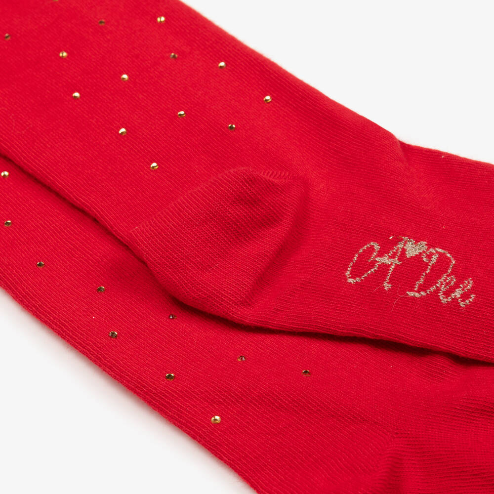 A Dee-Girls Scarlet Sparkle Knit Tights | Childrensalon Outlet