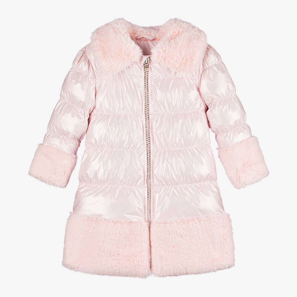 A Dee-Girls Shimmering Pink Fur-Trim Coat | Childrensalon Outlet