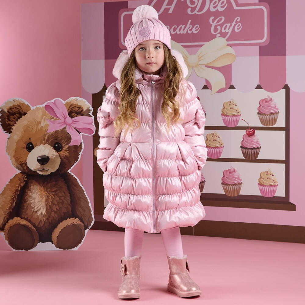 A Dee-Блестящий розовый пуховик с капюшоном для девочек | Childrensalon Outlet