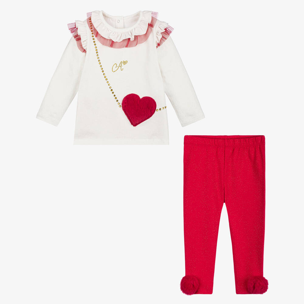 آدي-طقم ليقنز قطن لون أحمر براق للبنات | Childrensalon Outlet