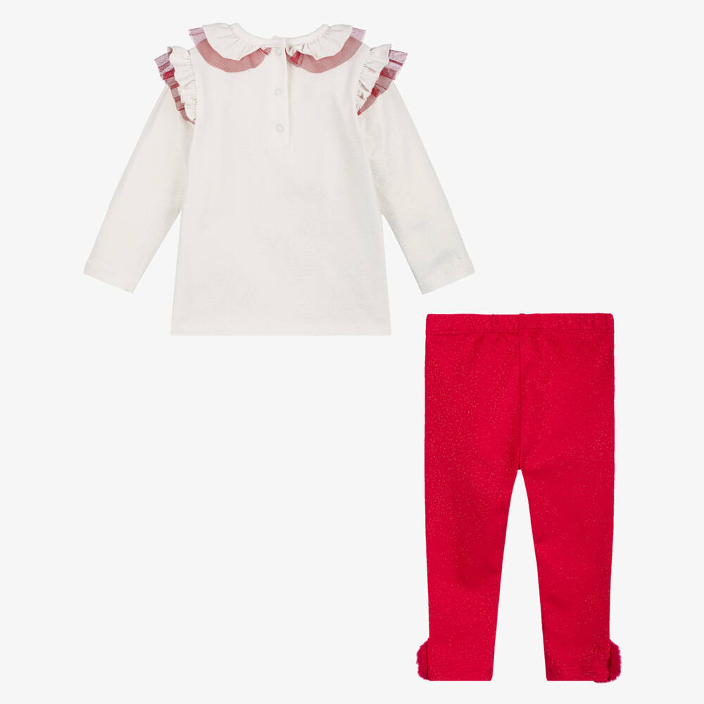 آدي-طقم ليقنز قطن لون أحمر براق للبنات | Childrensalon Outlet