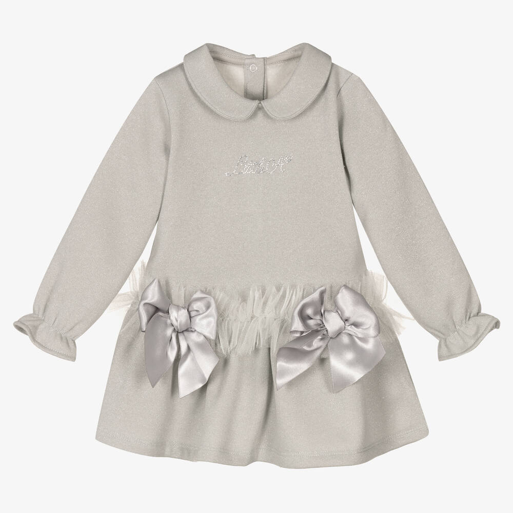 A Dee - Girls Silver Cotton Dress | Childrensalon