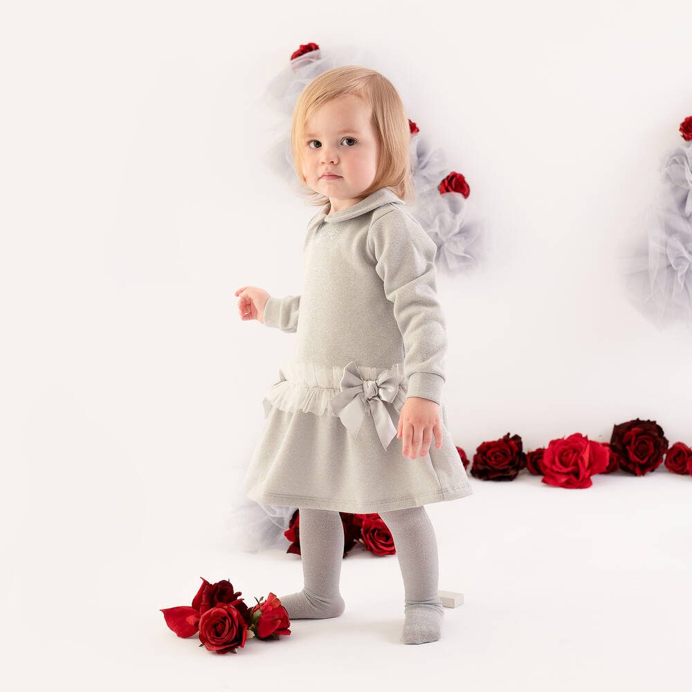 A Dee-Girls Silver Cotton Dress | Childrensalon Outlet