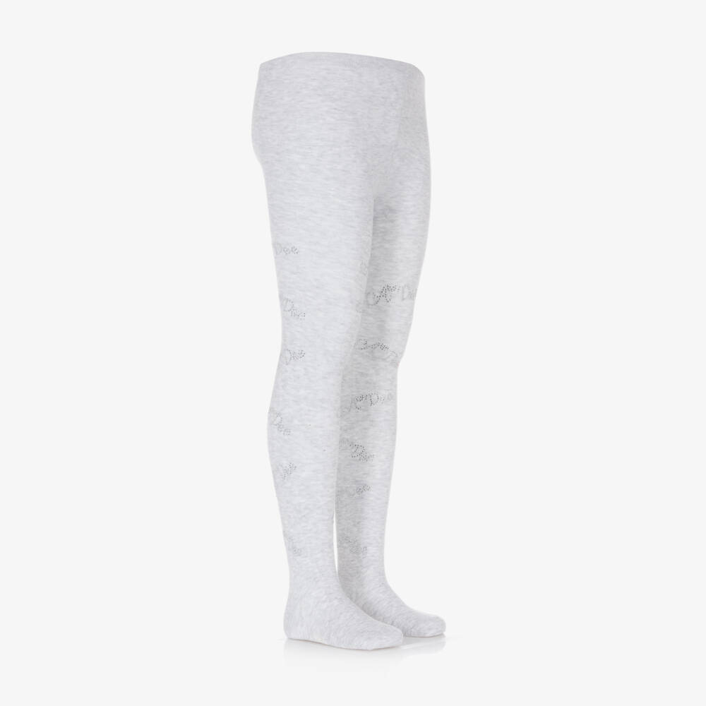 A Dee-Girls Silver Embellished Knit Tights | Childrensalon Outlet