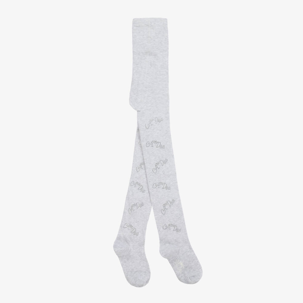 A Dee-Girls Silver Embellished Knit Tights | Childrensalon Outlet