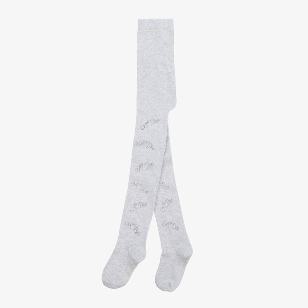 A Dee-Girls Silver Embellished Knit Tights | Childrensalon Outlet