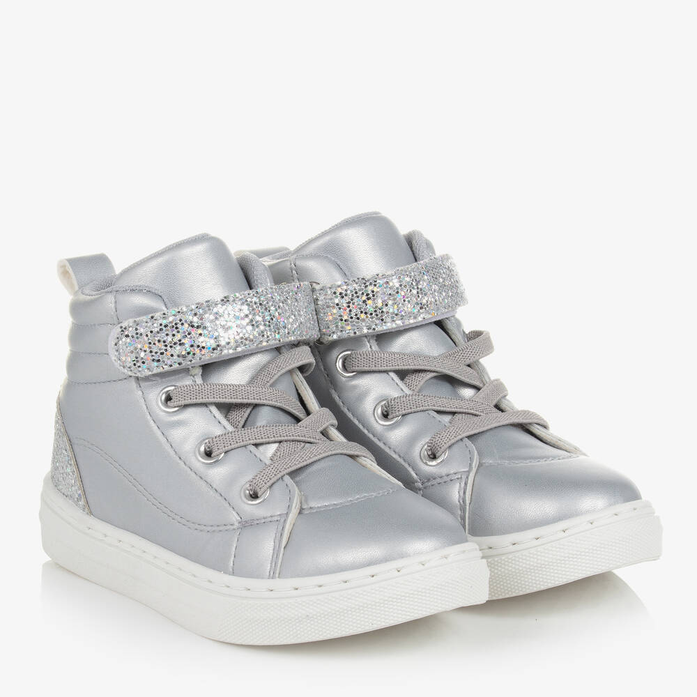 A Dee - Silberfarbene, glitzernde hohe Sneaker für Mädchen | Childrensalon