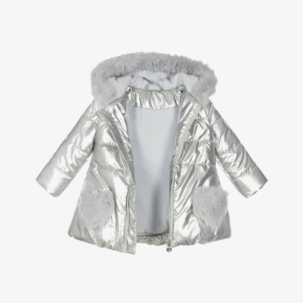 A Dee-Girls Silver Puffer Coat | Childrensalon Outlet